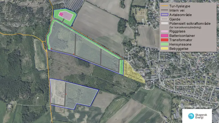 Kart Brunla solkraftverk. Justert 2025